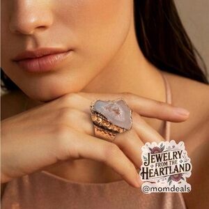 18K Gold Plated Natural Stone Irregular Geode Crystal AdjustableRing “Listing A”